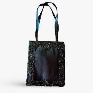 Lisa Violetto | Handcrafted | 100% Silk / | Black | Beaded | Designer Handbag